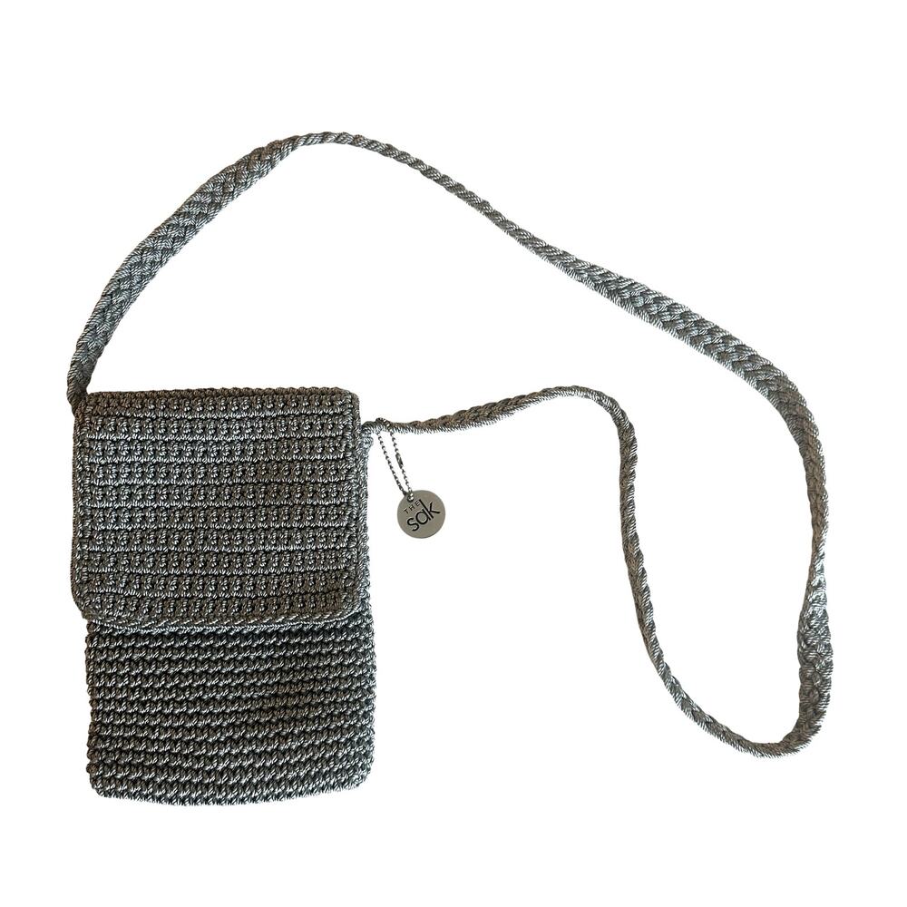 The Sak Gray Woven Crossbody Bag Boho Purse Handbag Boho Y2K Crochet